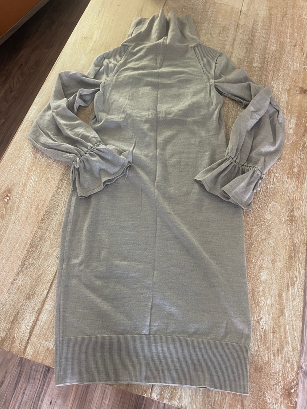 Fendi Grey Knit Turtleneck Long Sleeve Dress with Ruffle Cuffs